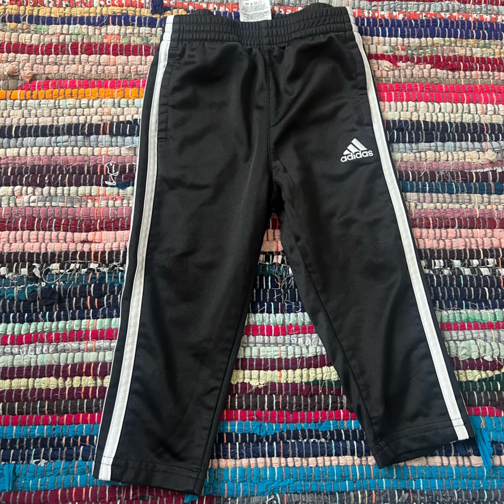 Adidas Kids Black Joggers with White Stripes
